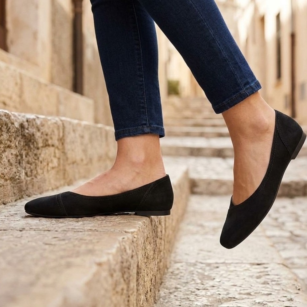 Lucky Brand Maybelle Black Leather Square Toe Ballet Flats Womens 9M EU 40